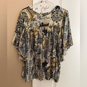 Maurices Blue and Yellow Paisley Blouse and Pants Set